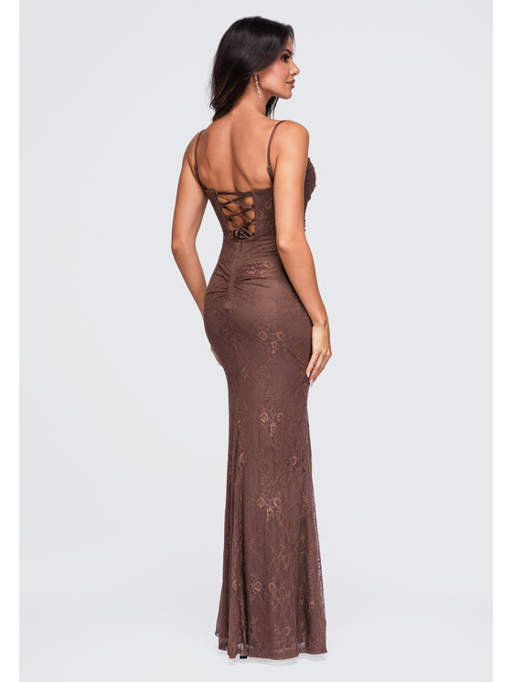 Ombre Ombre Sukienka wieczorowa LA-OM-DLR464 Brązowy Slim Fit