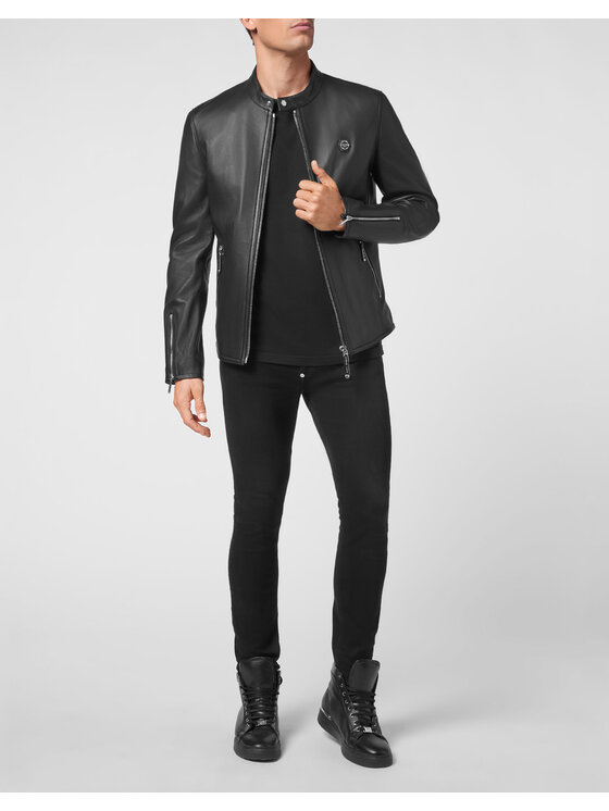 PHILIPP PLEIN PHILIPP PLEIN Kurtka skórzana 585 Czarny Slim Fit
