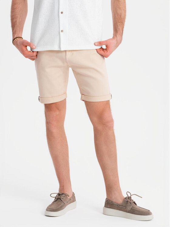 Ombre Ombre Szorty jeansowe OM-SRDS-0162 Beżowy Regular Fit