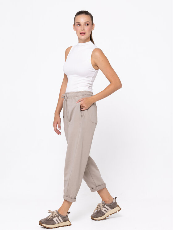 Miss LK Miss LK Spodnie materiałowe MISSLKSM Beżowy Loose Fit