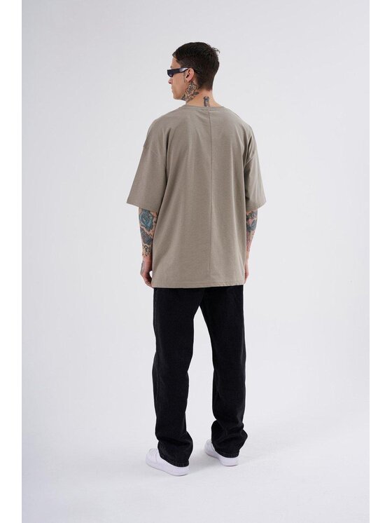 MyStars MyStars T-Shirt Koszulka Z Krótkim Rękawem Oversize Męska Khaki Machinist Disorder L Khaki Oversize