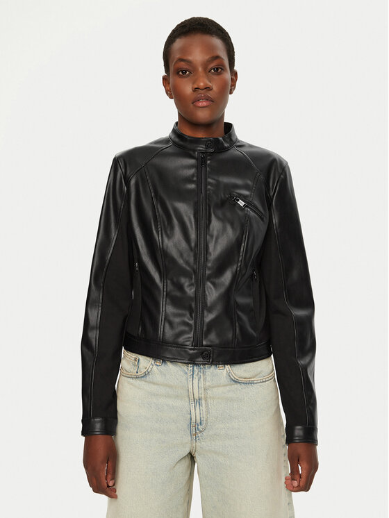 Guess Geacă de piele W4YL04 WE480 Negru Regular Fit