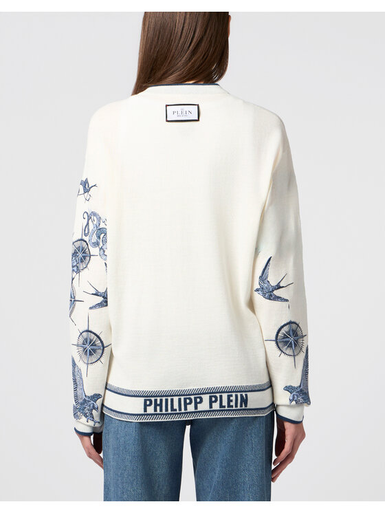 PHILIPP PLEIN PHILIPP PLEIN Sweter 29773 Niebieski jasny Regular Fit