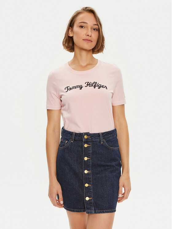 Tommy Hilfiger T-shirt Script WW0WW42589 Rosa Regular Fit, taglia : L