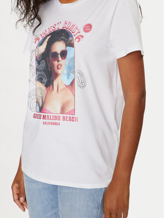 Guess Guess T-shirt Ss Malibu Girl Easy W4GI54 K9RM1 Bijela Regular Fit