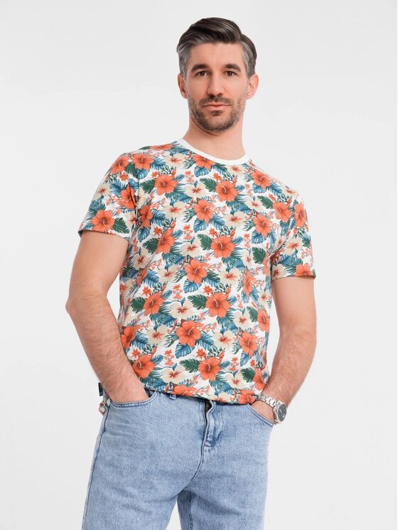 Ombre Ombre T-Shirt OM-TSFP-0249 Kolorowy Regular Fit