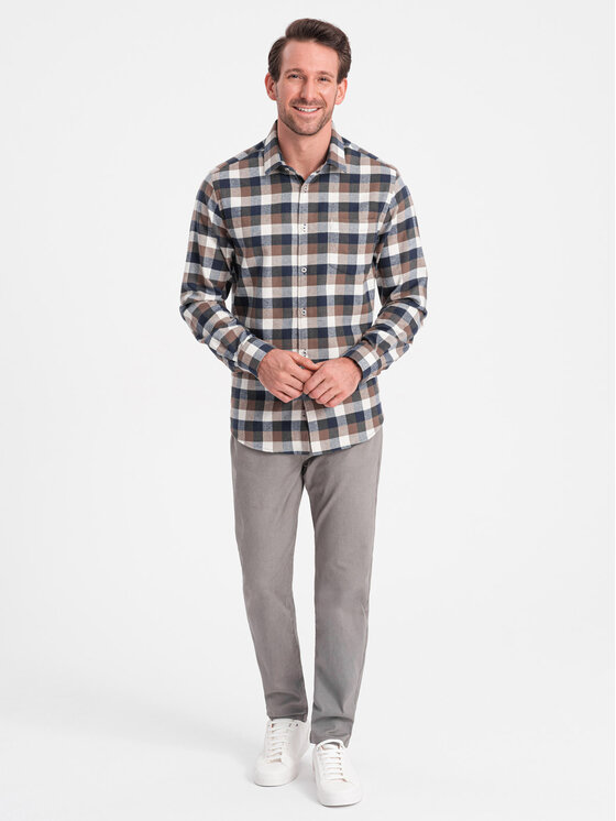 Ombre Ombre Spodnie materiałowe OM-PACP-0151 Beżowy Fitting Fit