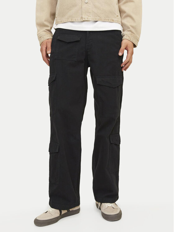 Jack&Jones Bavlnené nohavice Bill 12258307 Čierna Relaxed Fit