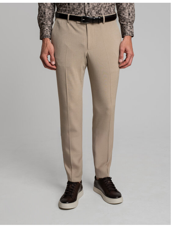 Borgio Borgio Spodnie garniturowe godrano Beżowy Slim Fit
