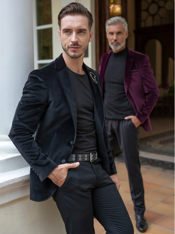 VILLARO VILLARO Marynarka MAR106 Czarny Slim Fit