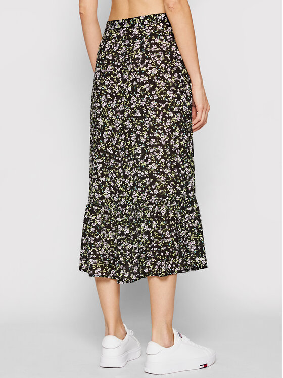Tommy Jeans Tommy Jeans Midi szoknya Tiered Floral DW0DW09856 Fekete Regular Fit