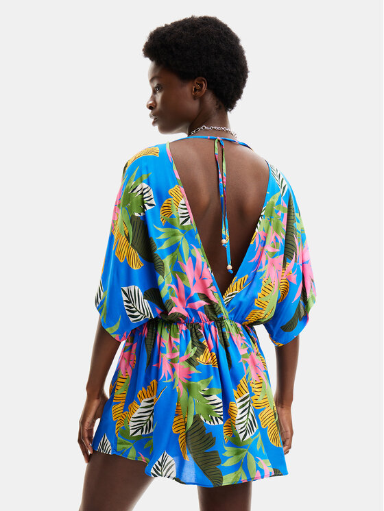 Desigual Desigual Pludmales kleita Tropical Party 24SWMW23 Zils Loose Fit