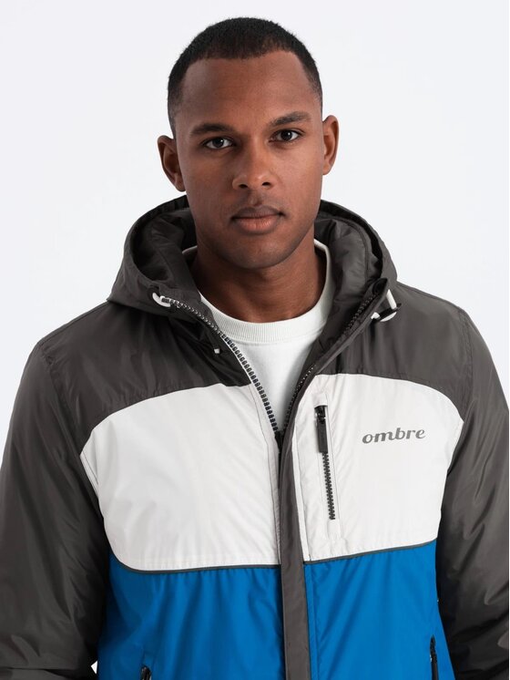 Ombre Ombre Kurtka przejściowa OM-JANP-0194 Niebieski Regular Fit