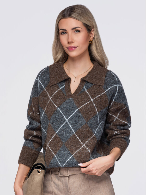 Ombre Ombre Svetr OW-SW-E0019 Hnědá Relaxed Fit