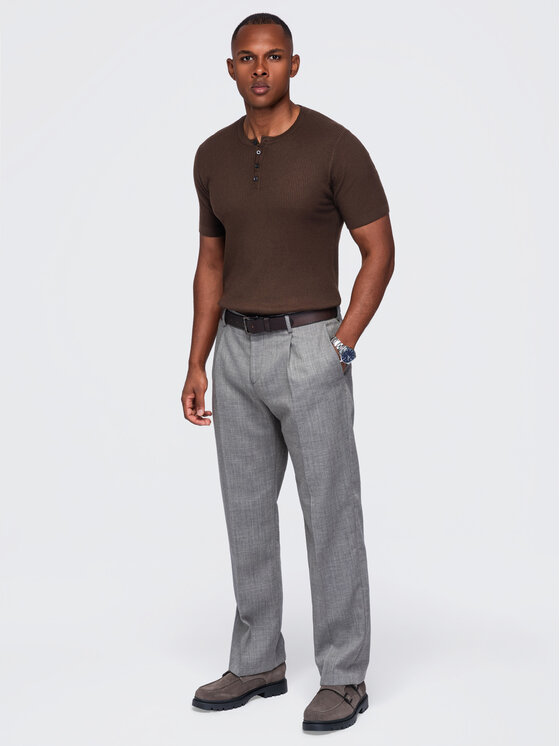 Ombre Ombre T-Shirt OM-TSCT-0304 Tmavě hnědá Slim Fit