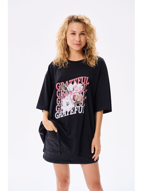 T-Shirt blue shadow, Czarne, Grateful