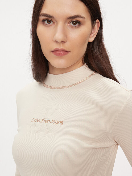 Calvin Klein Jeans Calvin Klein Jeans Rollkragenpullover Hero Monologo J20J222973 Écru Slim Fit