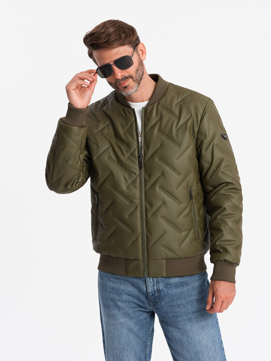 Ombre Ombre Kurtka bomber OM-JALP-0196 Zielony Regular Fit