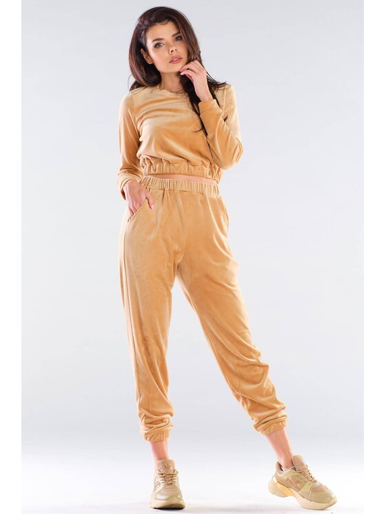 Awama Awama Bluzka A421 Beżowy Basic Fit
