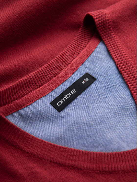 Ombre Ombre Sweter OM-SWBS-0107 Czerwony Regular Fit