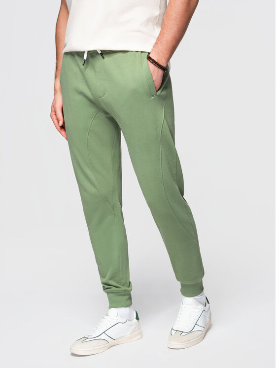 Ombre Ombre Spodnie dresowe OM-PABS-0305 Zielony Regular Fit