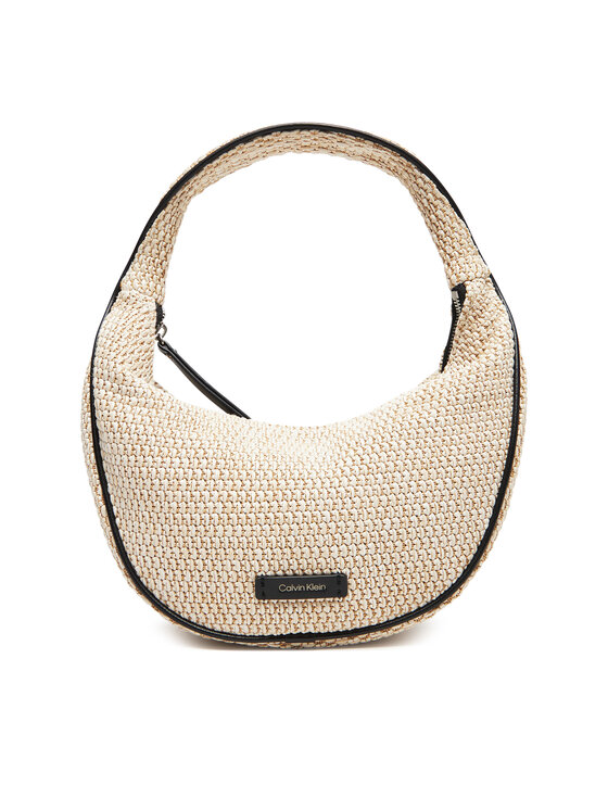 Geantă Calvin Klein Pinched Raffia Medium Shoulder B LV04F3079G Bej
