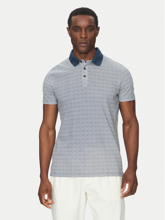 INDICODE INDICODE Тениска с яка и копчета Mauricus 41-046 Тъмносин Regular Fit