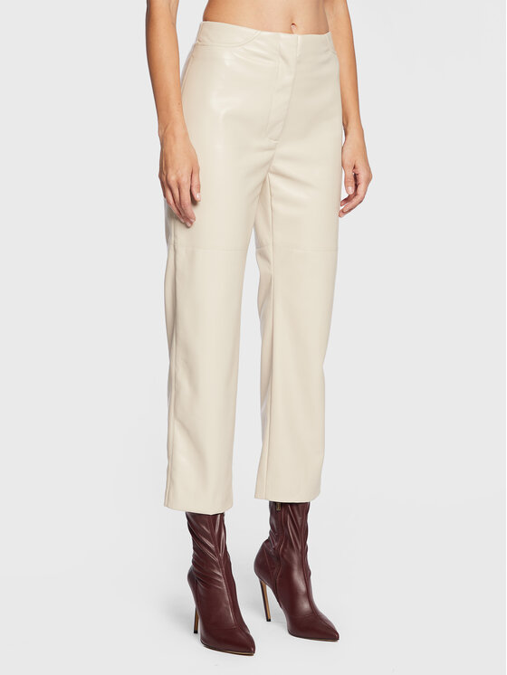 Liviana Conti Pantaloni din imitație de piele L2WT67 Écru Regular Fit