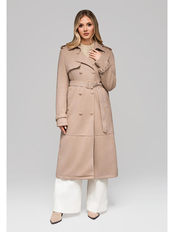 Ombre Ombre Płaszcz OW-COLC-0107 Beżowy Regular Fit