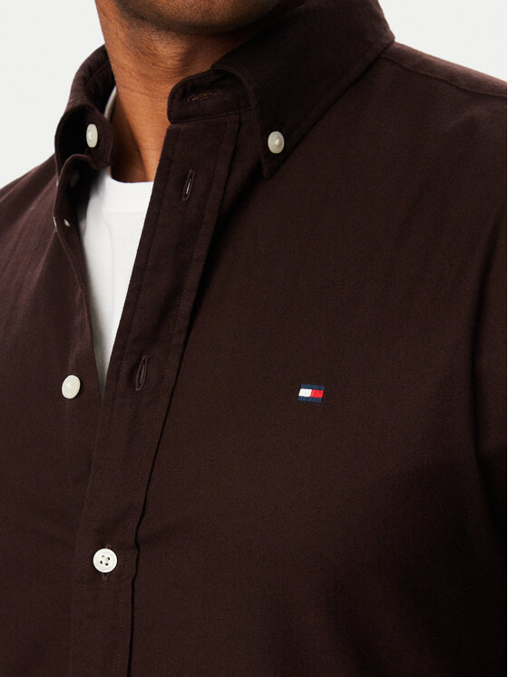 Tommy Hilfiger Tommy Hilfiger Риза Flannel Solid MW0MW40469 Тъмнокафяв Regular Fit