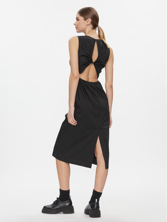Tommy Jeans Tommy Jeans Koktel haljina Tjw Open Back Cotton Midi Dress DW0DW17431 Crna Slim Fit