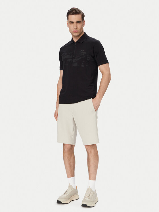 BOSS BOSS Тениска с яка и копчета Pl Globe Pattern 50559010 Черен Regular Fit