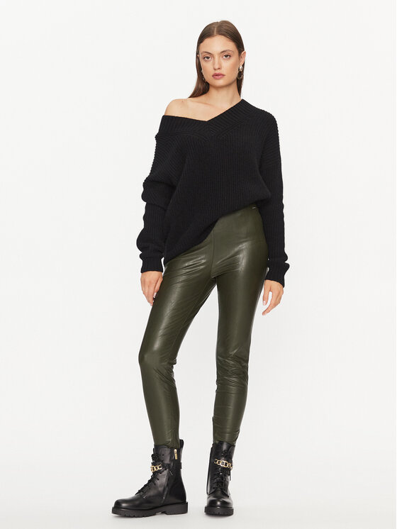 Guess Guess Pantaloni din imitație de piele Priscilla W2YB16 WEPI0 Verde Slim Fit