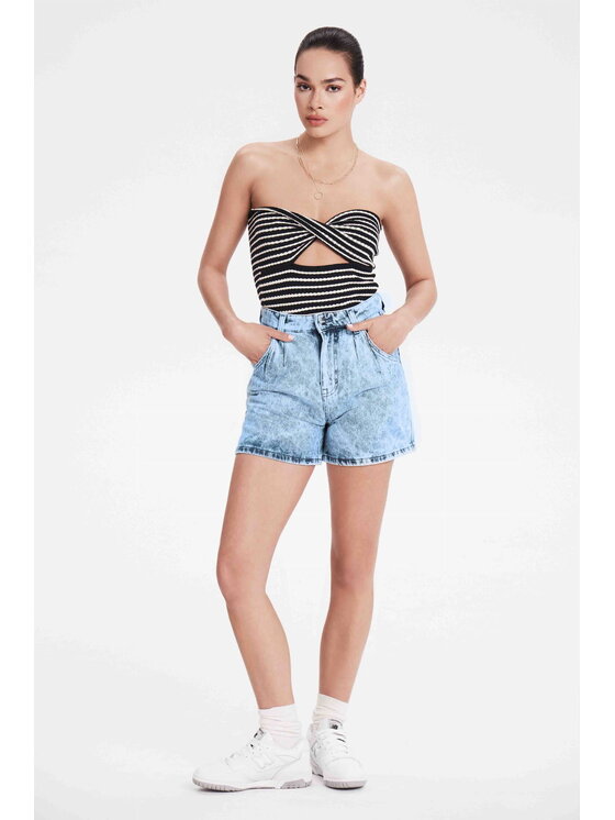 BENU BENU Top W ŚMIETANKOWE PASKI Blu scuro Slim Fit