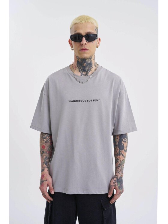 MyStars MyStars T-Shirt Koszulka Z Krótkim Rękawem Oversize Męska Szara Machinist Dangerous L Szary Oversize