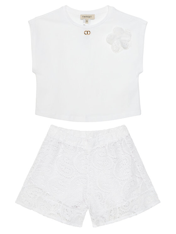 TWINSET TWINSET Marškinėlių ir šortų komplektas 251GJ2QR7 Balta Regular Fit