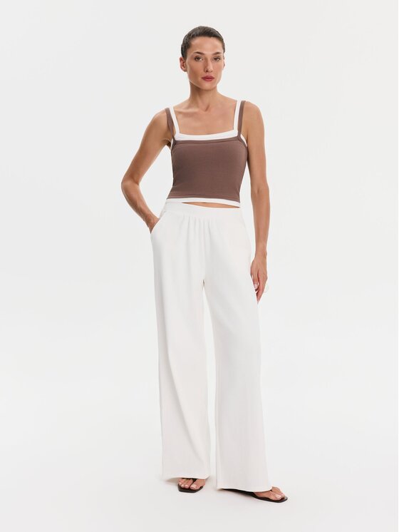 Nudyess Nudyess Spodnie materiałowe Canvas z prążka Kremowy Relaxed Fit