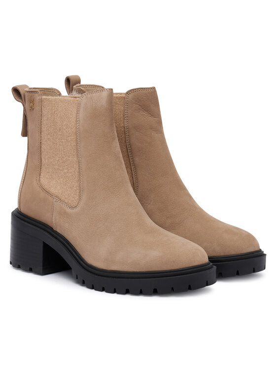 Tommy Hilfiger Tommy Hilfiger Polokozačky Th Nubuck Chelsea Cleated Heel FW0FW09158 Béžová