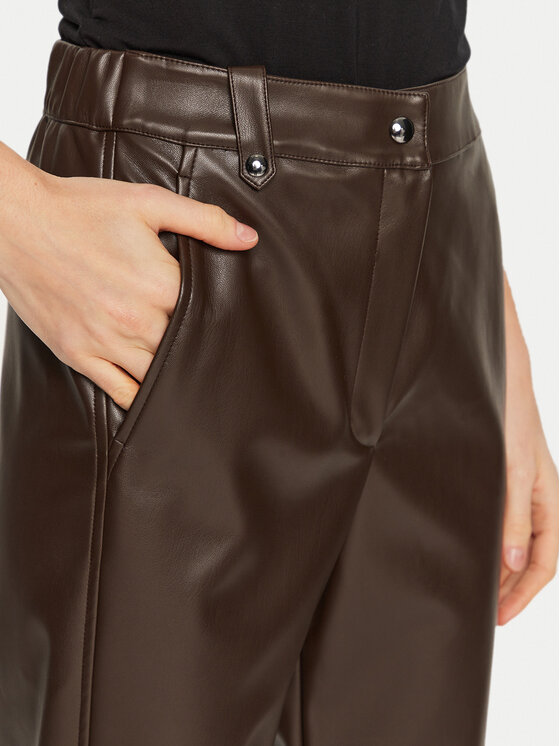 Max Mara Leisure Max Mara Leisure Hlače iz umetnega usnja Struzzo 2426786098 Rjava Straight Fit