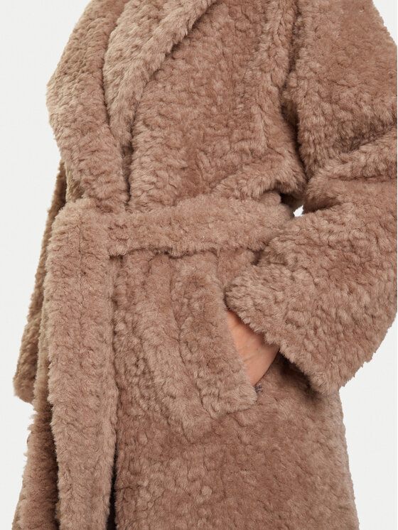 Eleh Eleh Kažokādas mētelis EFW250251 Bēšs Regular Fit