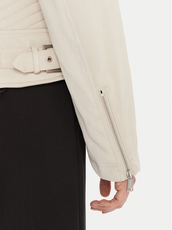 Guess Guess Кожено тип рокерско яке W5BL35 W2820 Екрю Regular Fit