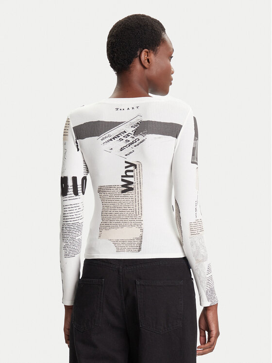 Desigual Desigual Blusa Newspaper 25WWTK25 Bianco Regular Fit