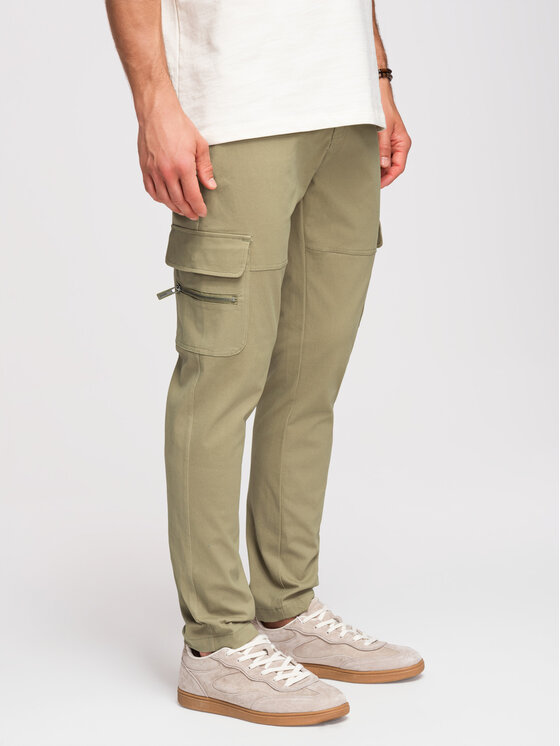 Ombre Ombre Spodnie cargo P1517 Zielony jasny Straight Fit