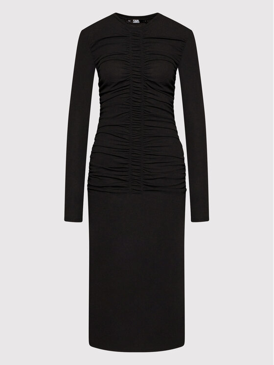 KARL LAGERFELD KARL LAGERFELD Vsakodnevna obleka Ruched 220W1352 Črna Slim Fit