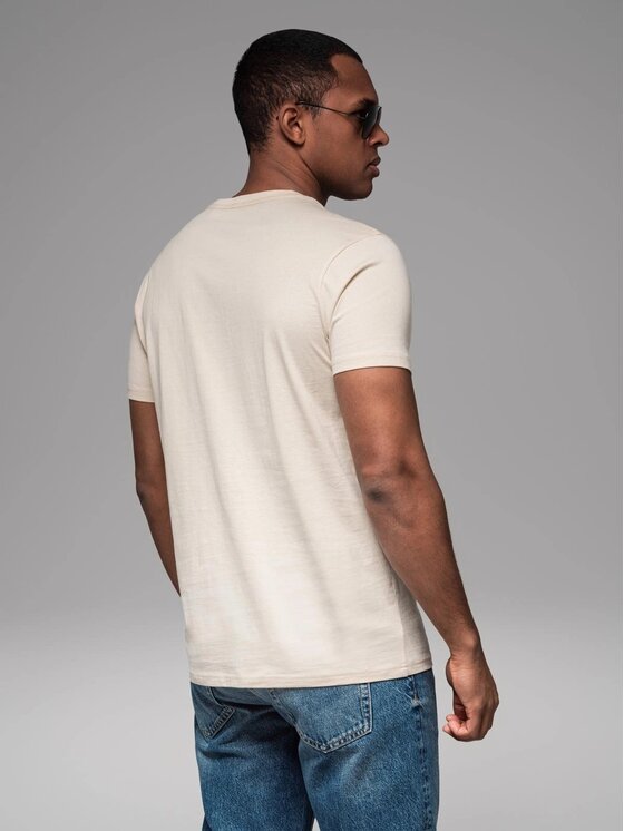 Ombre Ombre T-Shirt OM-TSPT-0199 Beżowy Regular Fit