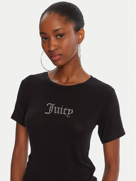 Juicy Couture Juicy Couture Tricou Sheer JCWCT225301 Negru Slim Fit