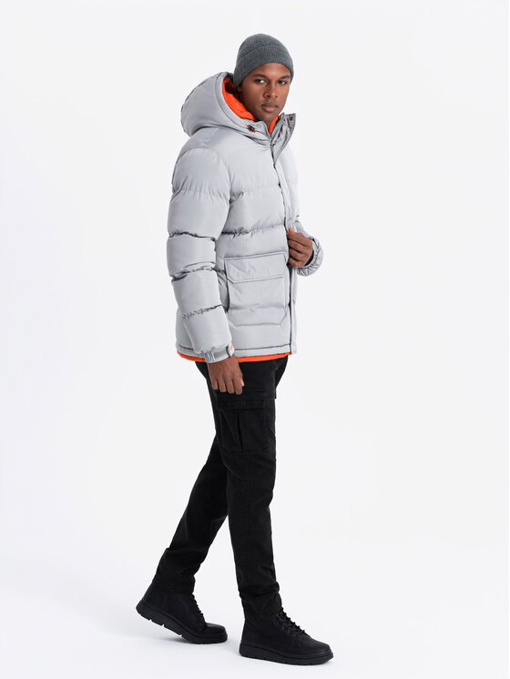 Ombre Ombre Kurtka puchowa OM-JAHP-0208 Szary Regular Fit