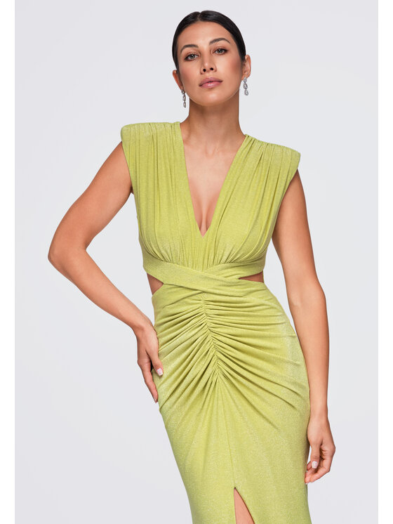 Ombre Ombre Večerní šaty LA-OM-DLR402 Zelená Slim Fit