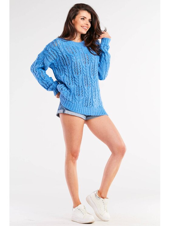 Awama Awama Sweter A444 Niebieski Basic Fit