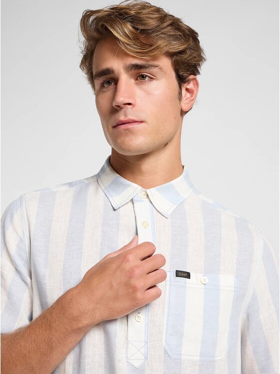 Lee Lee Koszula POPOVER SHIRT SS Niebieski Comfort Fit